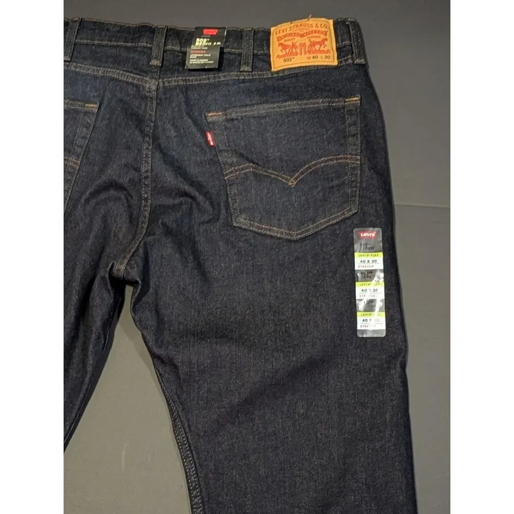 NWT Levis 502 Regular Taper Stretch Jeans Men's Size 40 x 30 Dark Blue Denim